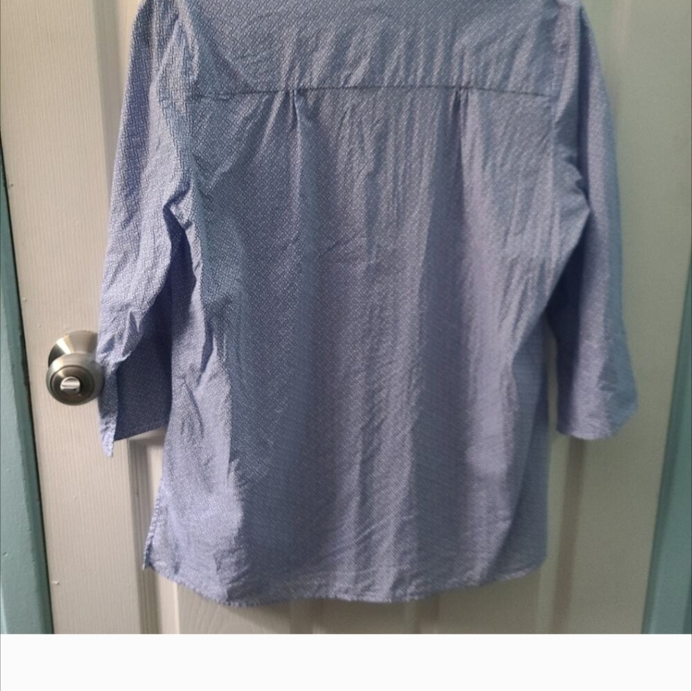 ❤️ Land n' Sea Blue and White Floral Pattern Tunic Style Blouse Sz L